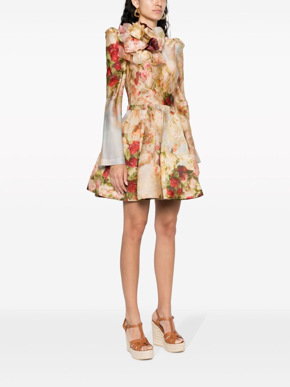 Shop Zimmermann Floral-appliqué Silk Mini Dress In Nude