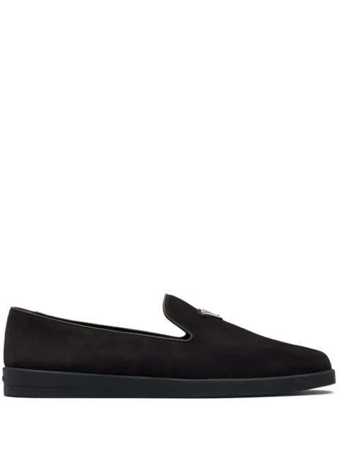 Prada logo-plaque suede loafers