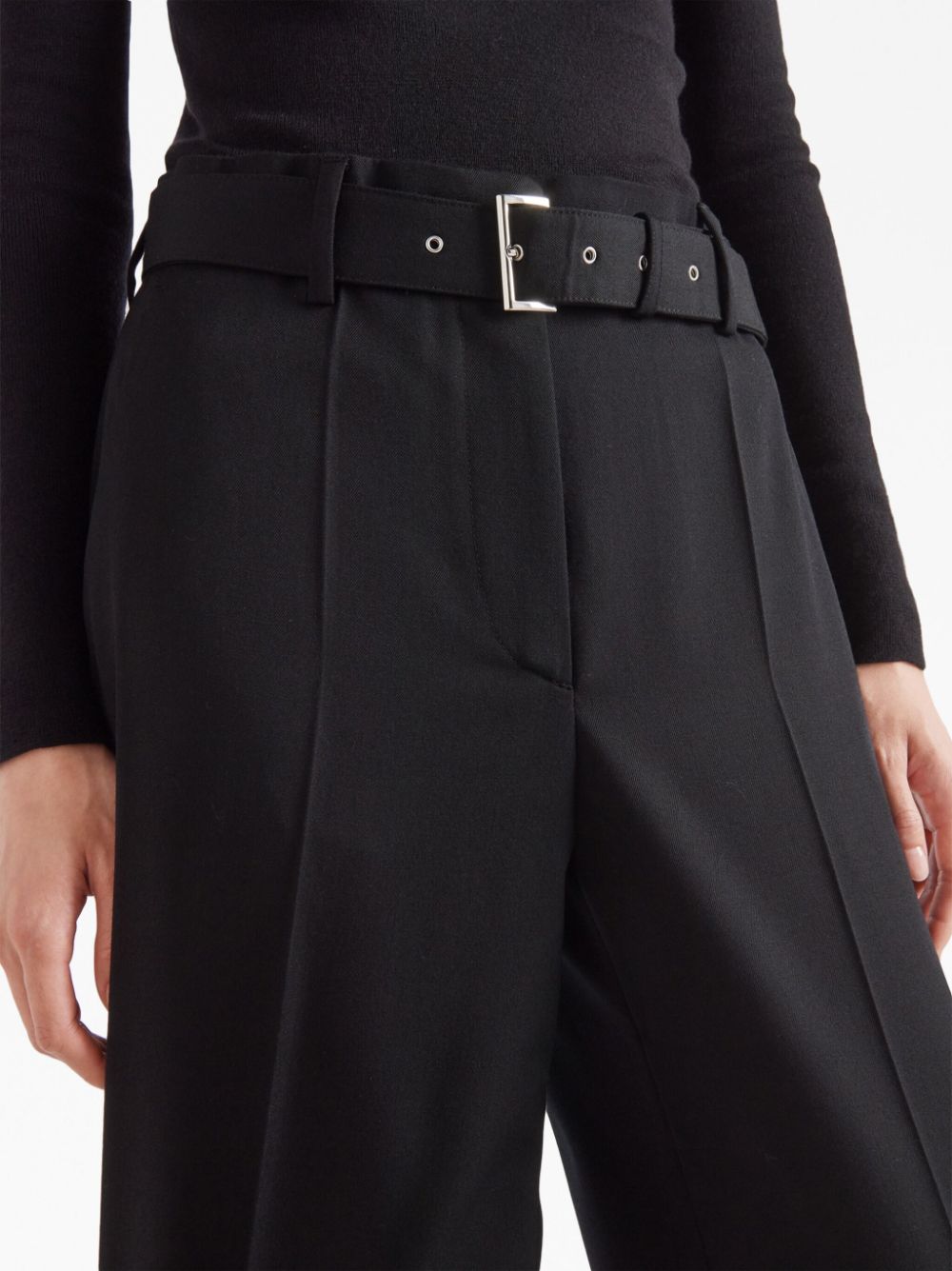 Shop Prada High-waisted Belted Trousers In Black