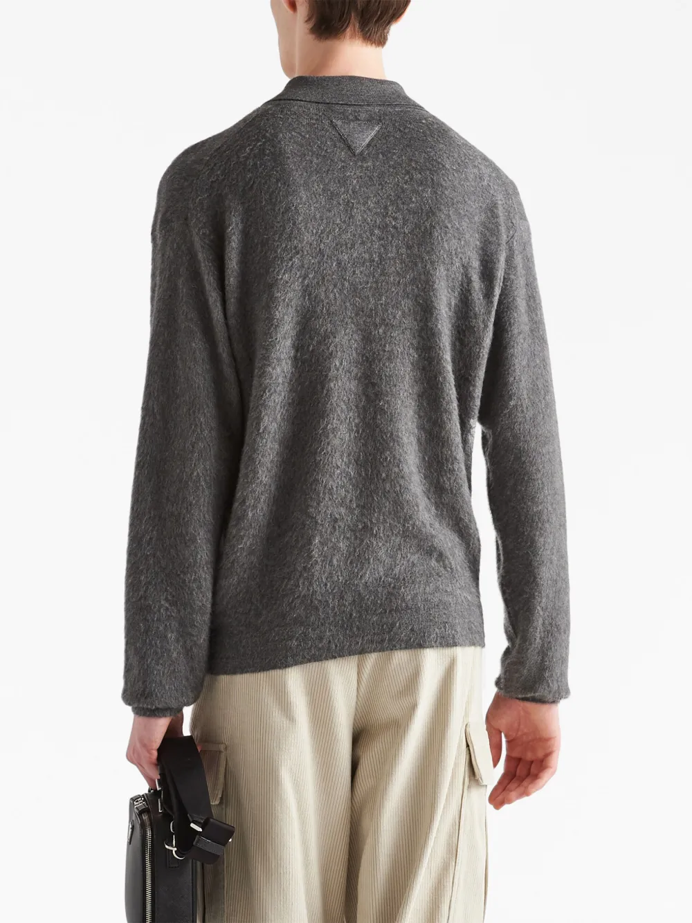 Shop Prada Cashmere-silk Polo Jumper In Grey