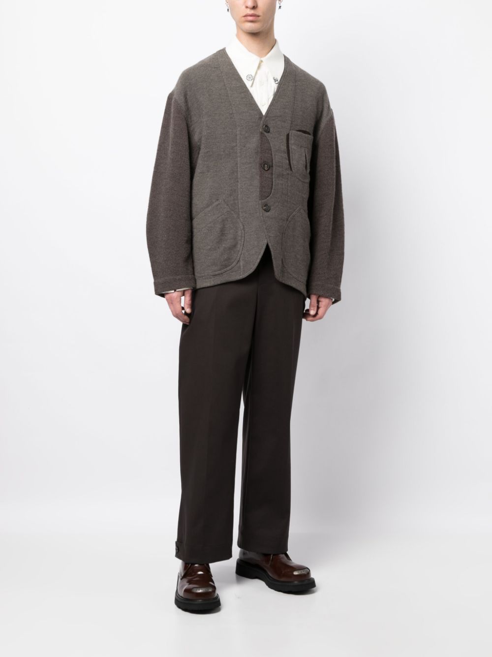 Shop Ziggy Chen Patchwork-design V-neck Jacket In Grey