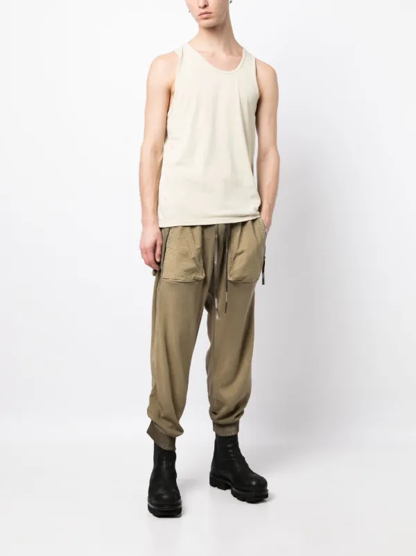 Boris Bidjan Saberi Faded drop-crotch Cotton Track Pants | Green