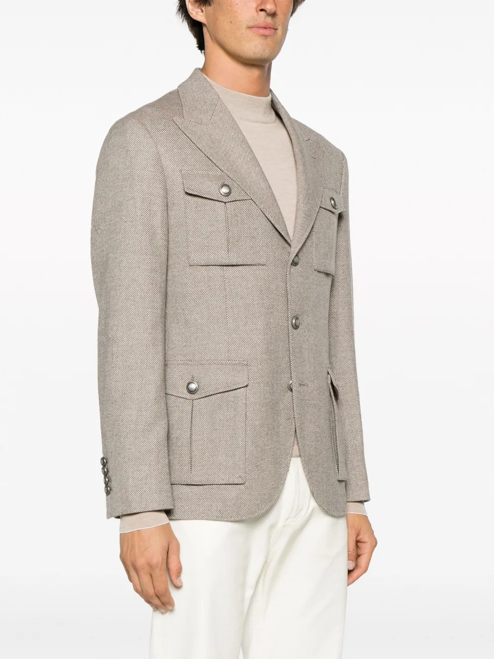 Brunello Cucinelli Blazer met enkele rij knopen Beige
