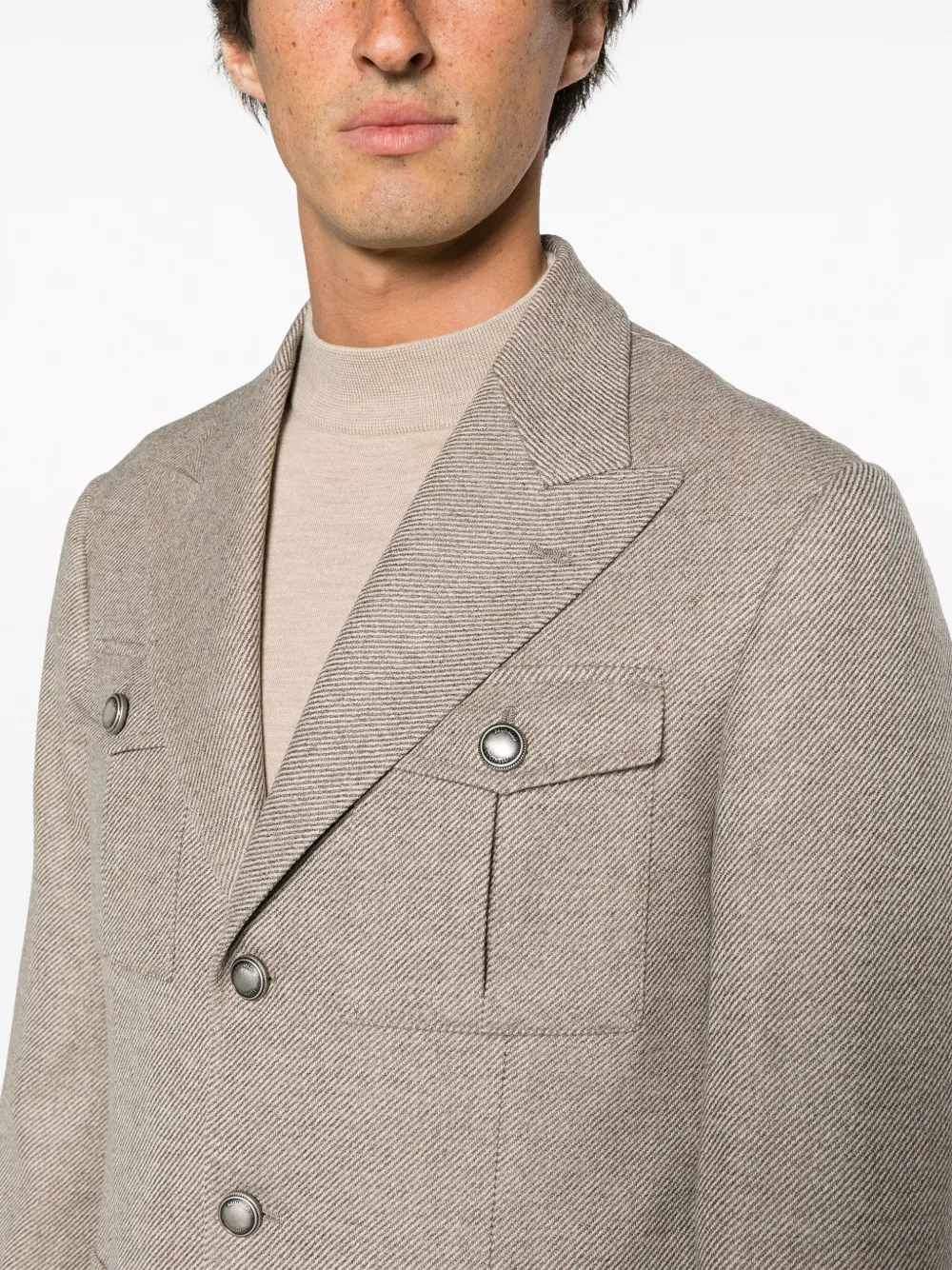Brunello Cucinelli Blazer met enkele rij knopen Beige