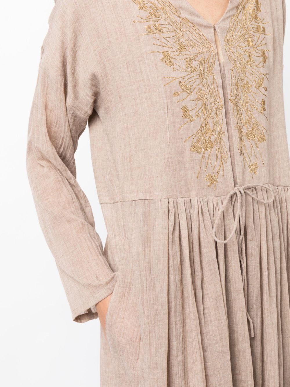 Shop Bambah Embroidered Linen Kaftan Dress In Neutrals