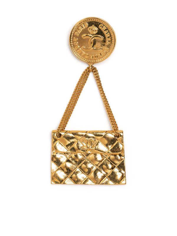 Cra-wallonieShops Revival, Gold Chanel club CC Quilted Brooch