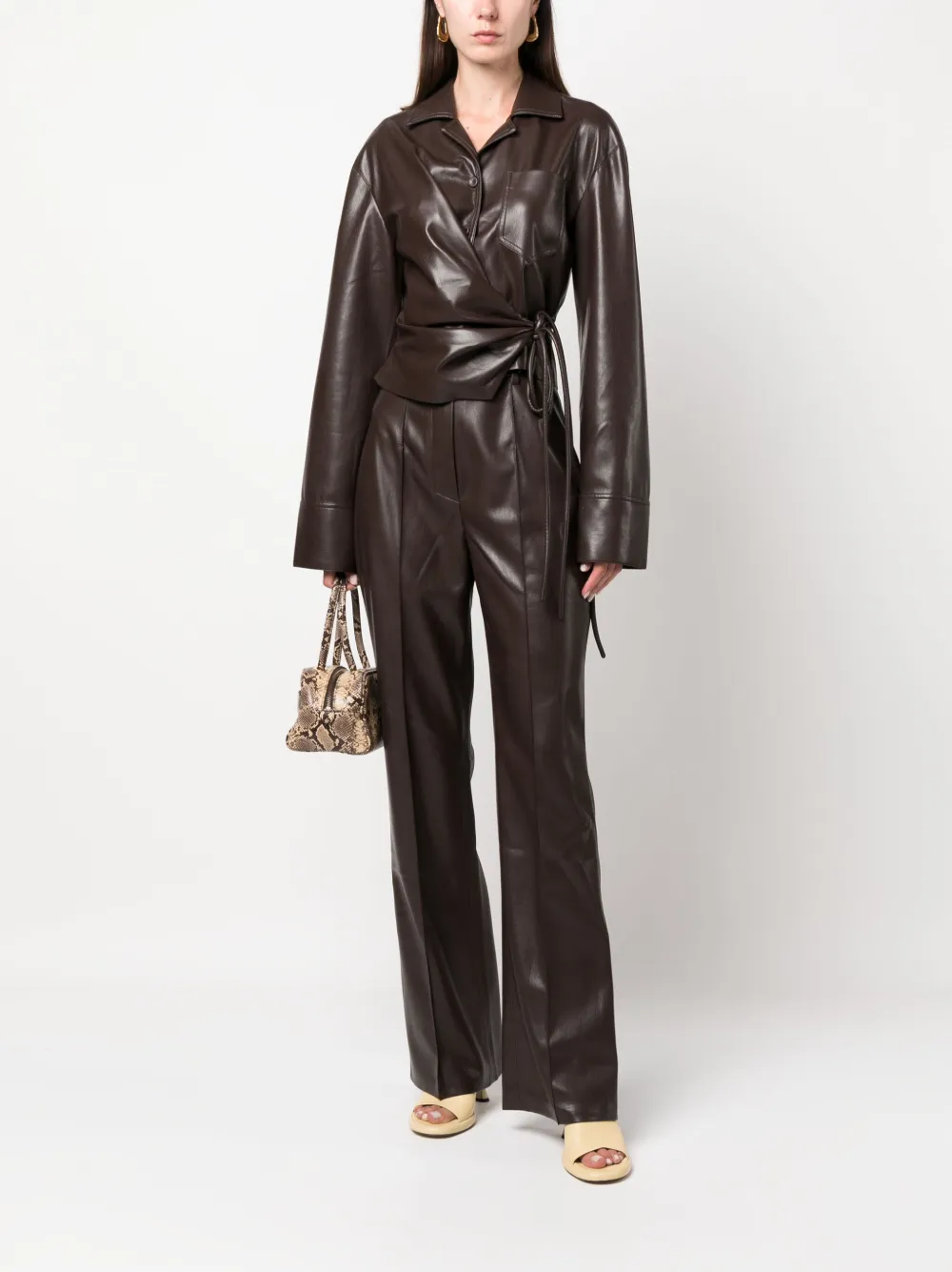Nanushka Merano asymmetric faux-leather shirt - Bruin