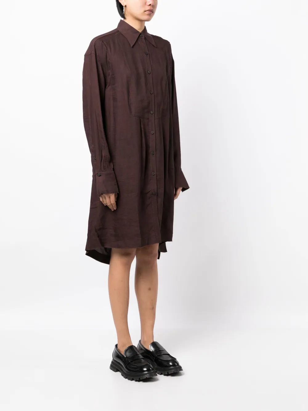 Shop Ziggy Chen Layered Draped-detail Shirtdress In Brown