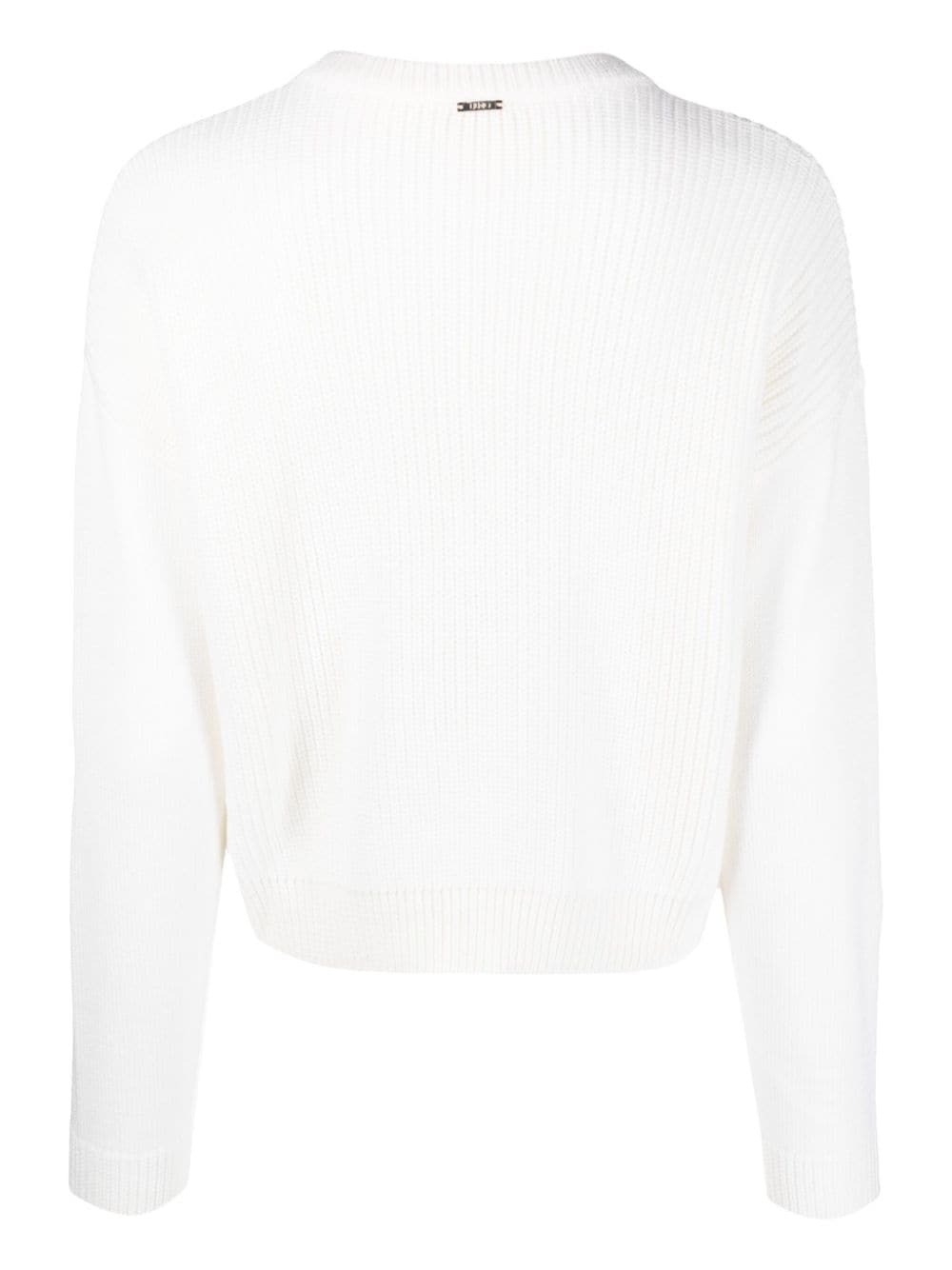Shop Liu •jo Pearl-embellished Cable-knit Jumper In White