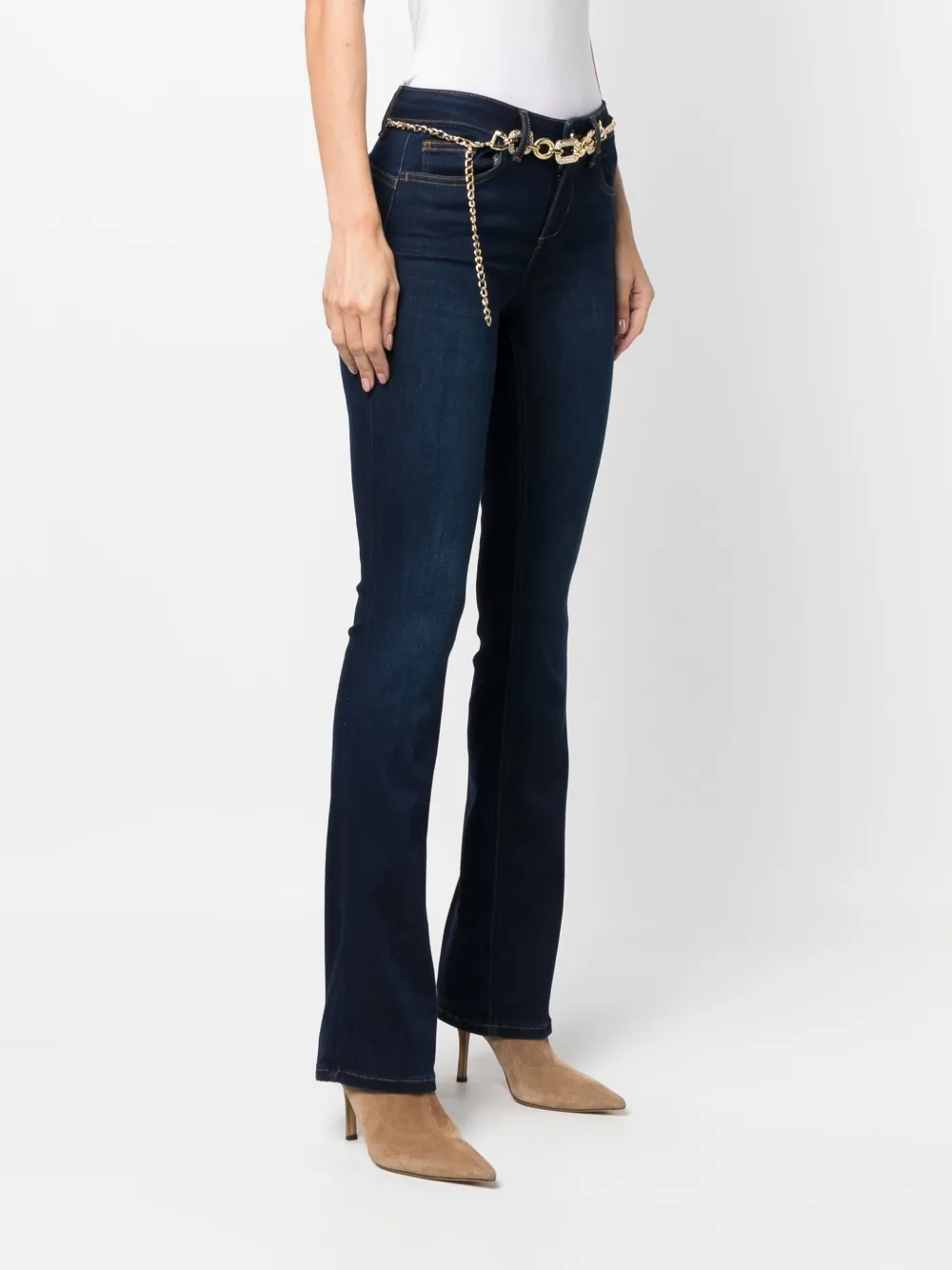 Shop Liu •jo Belted Flared Jeans In Blue