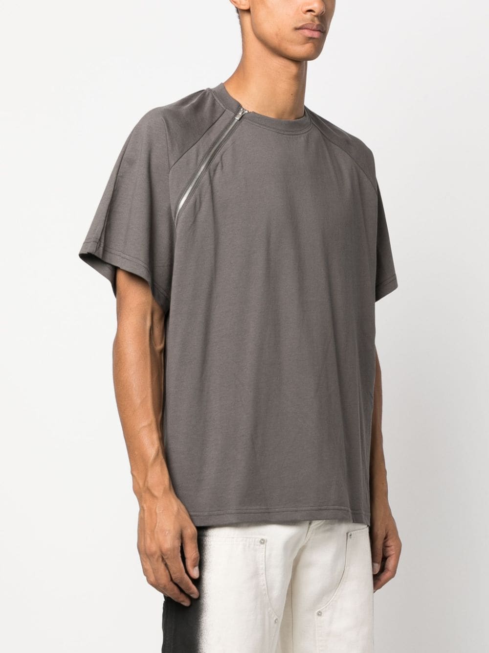 Shop Heliot Emil Sequence Zip-detail Cotton T-shirt In Grey