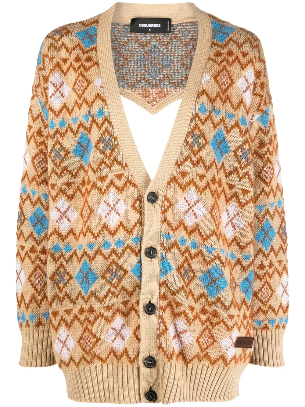 Shop Dsquared2 Geometric-print Wool Cardigan In Neutrals