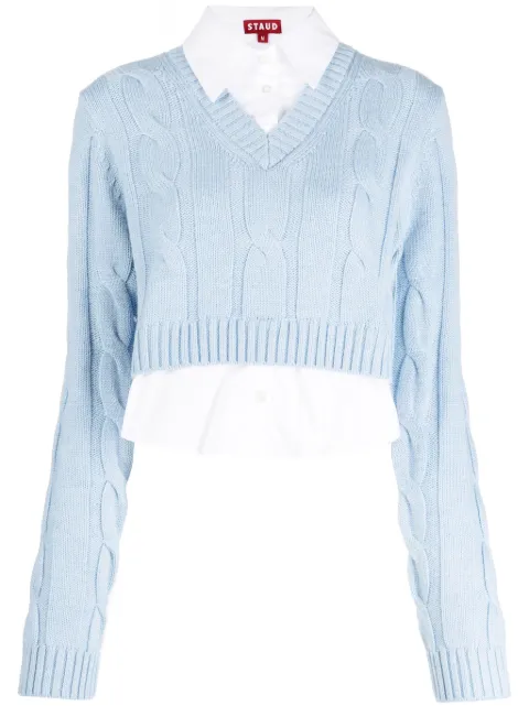 STAUD Duke V-neck cable-knit jumper