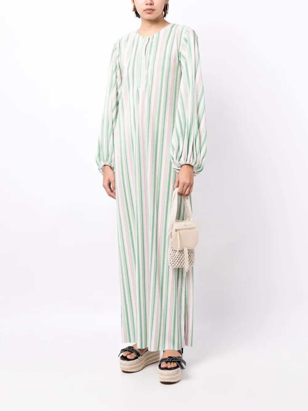 Shop Bambah Striped Plissé Kaftan Dress In Green