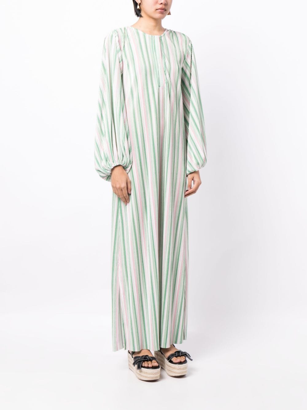 Shop Bambah Striped Plissé Kaftan Dress In Green