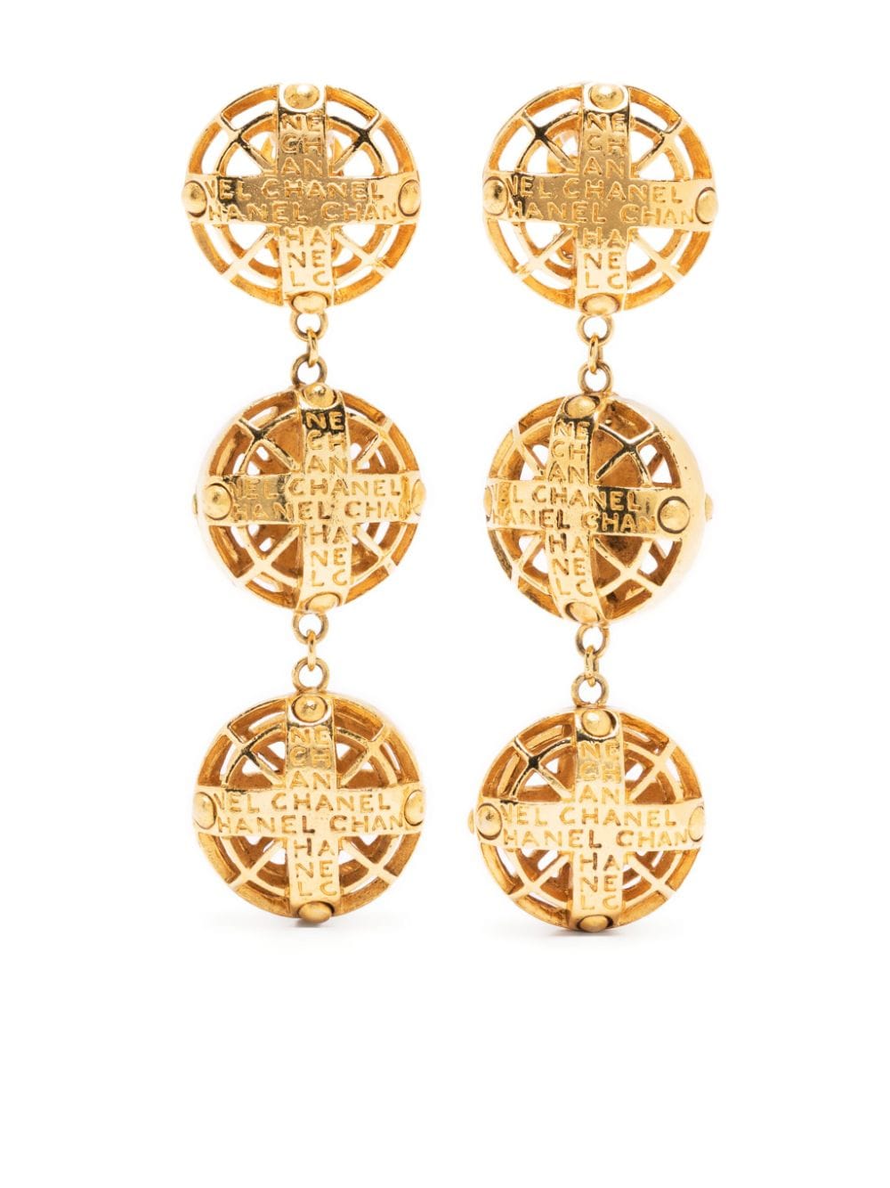 Pre-owned Chanel 1990-1993 Pendant Clip-on Earrings In Gold