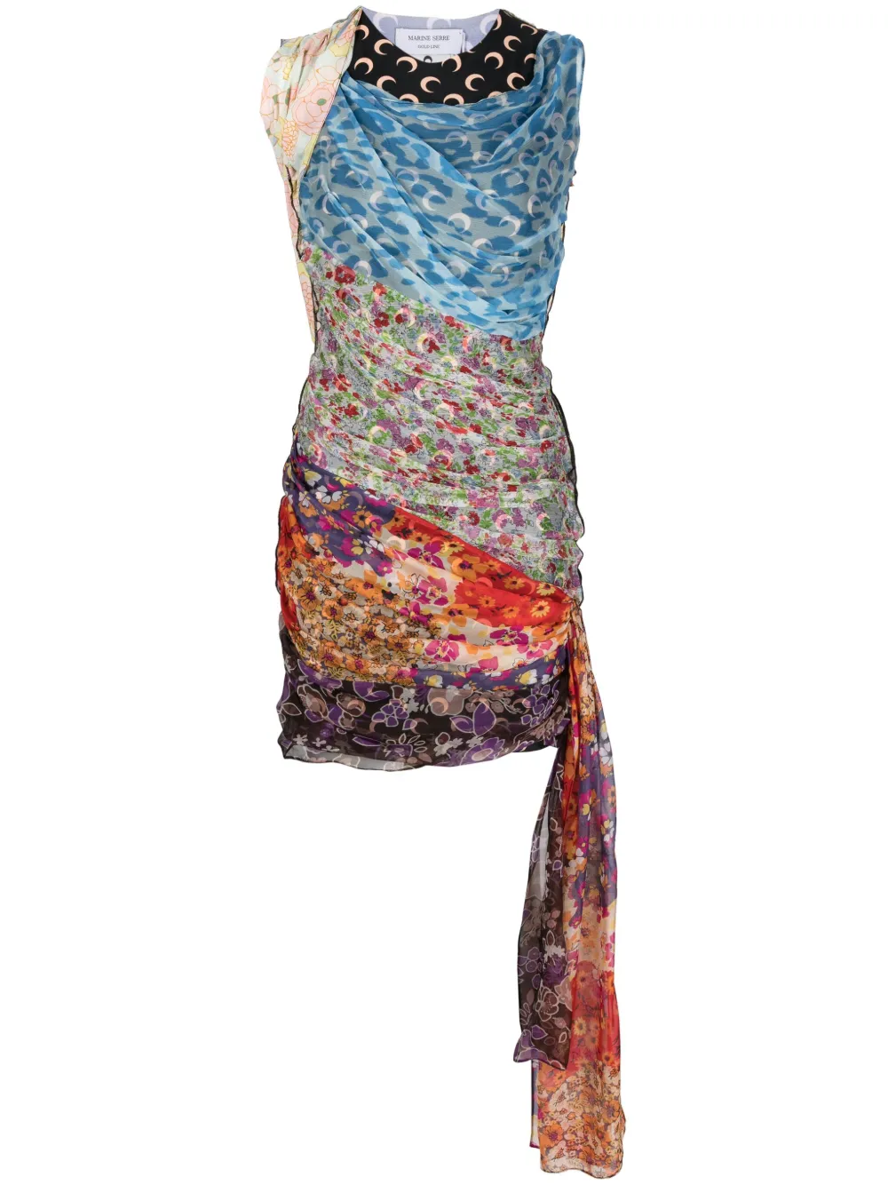 Marine Serre Regenerated Silk Scarves Draped Dress In Blue