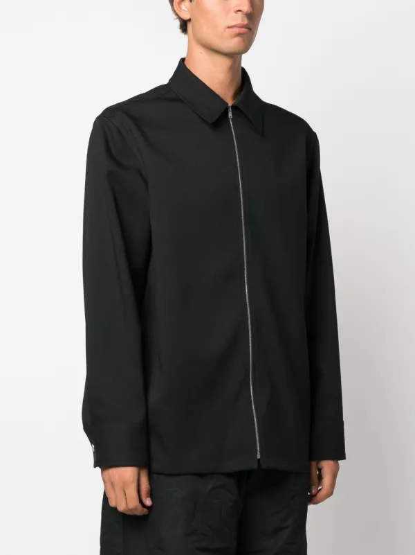 Black Zipper Shirt with Classic Collar