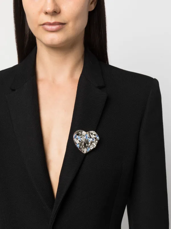 Saint Laurent Pre-Owned 2000s crystal-embellished Heart Pin
