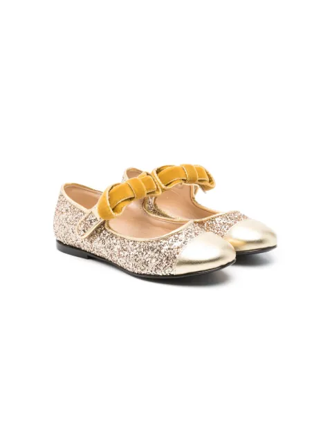 ELIE SAAB JUNIOR bow-detail glittered ballerina shoes 