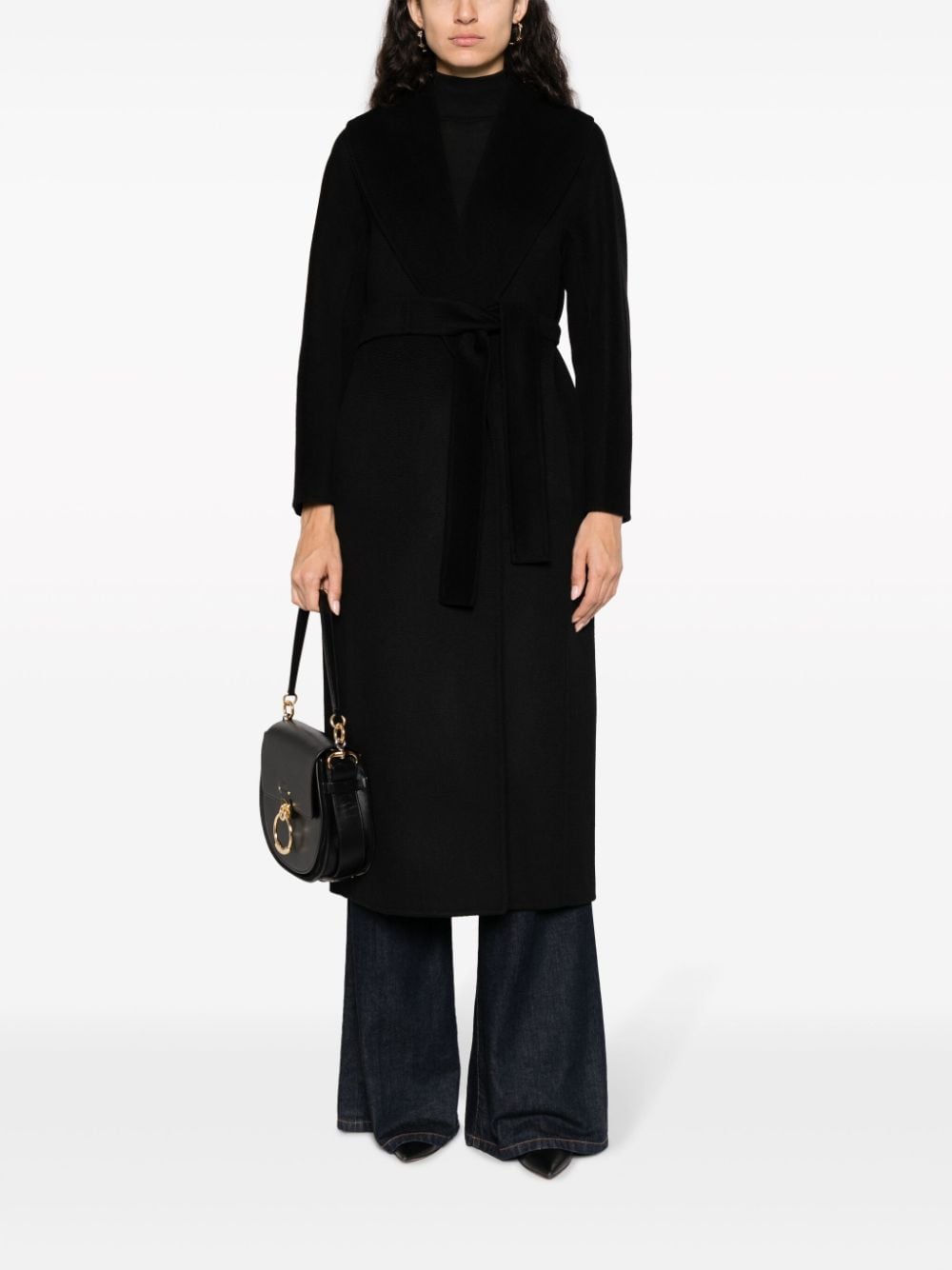 Shop 's Max Mara Belted Wool-blend Single-breasted Coat In Black