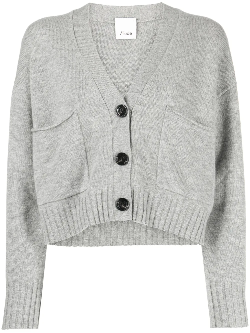 Allude Cropped Wool-cashmere Cardigan In Grey