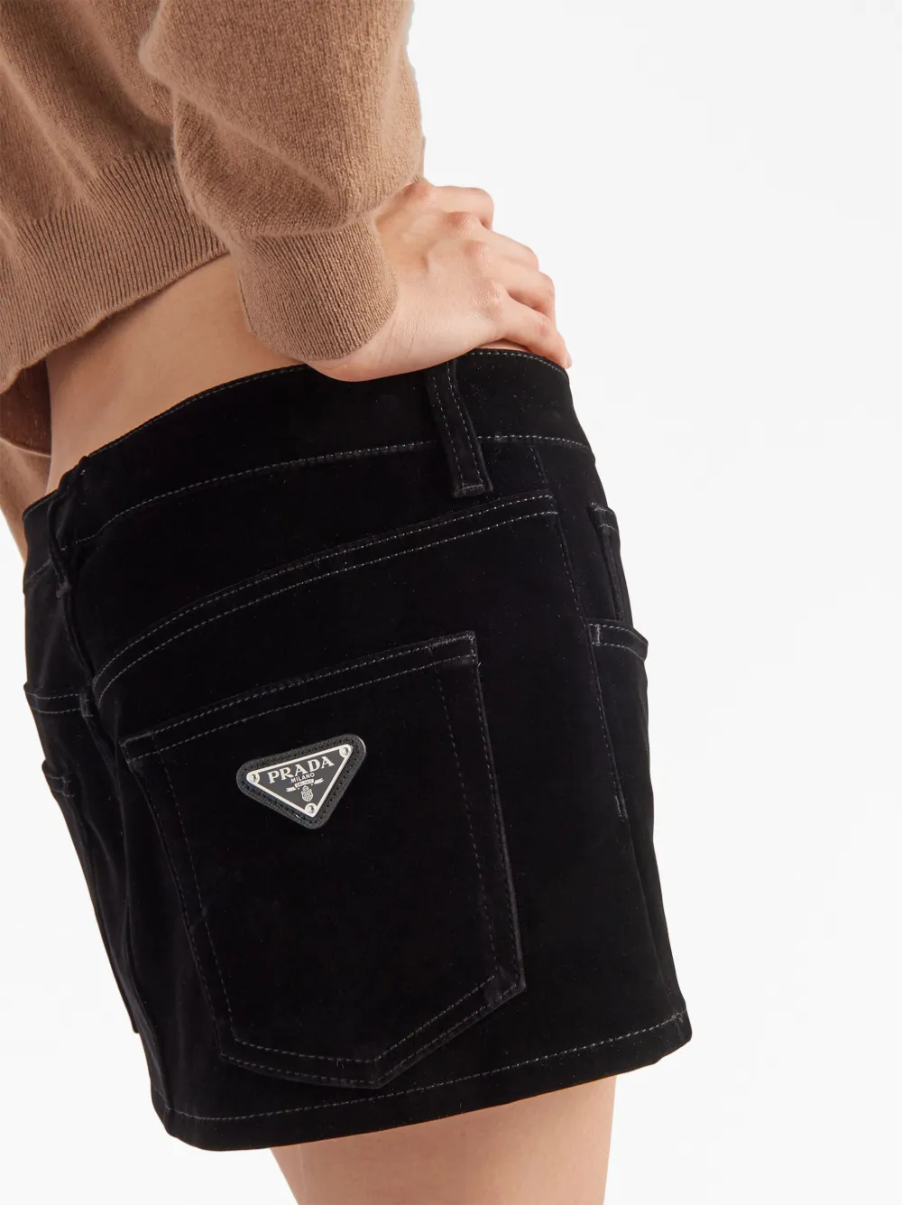 Prada Triangle-logo Velvet Miniskirt In Schwarz