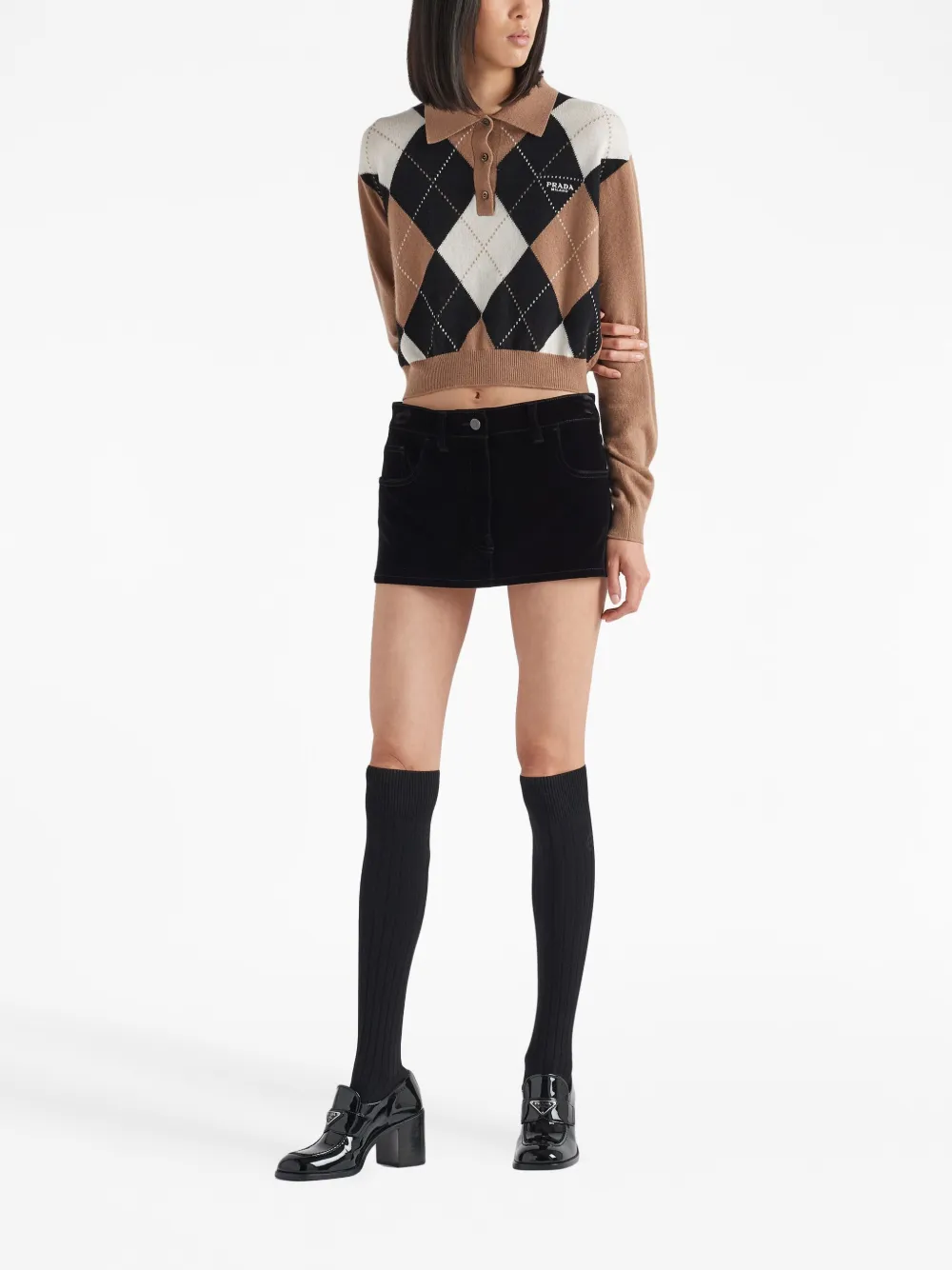 Prada Triangle-logo Velvet Miniskirt In Schwarz