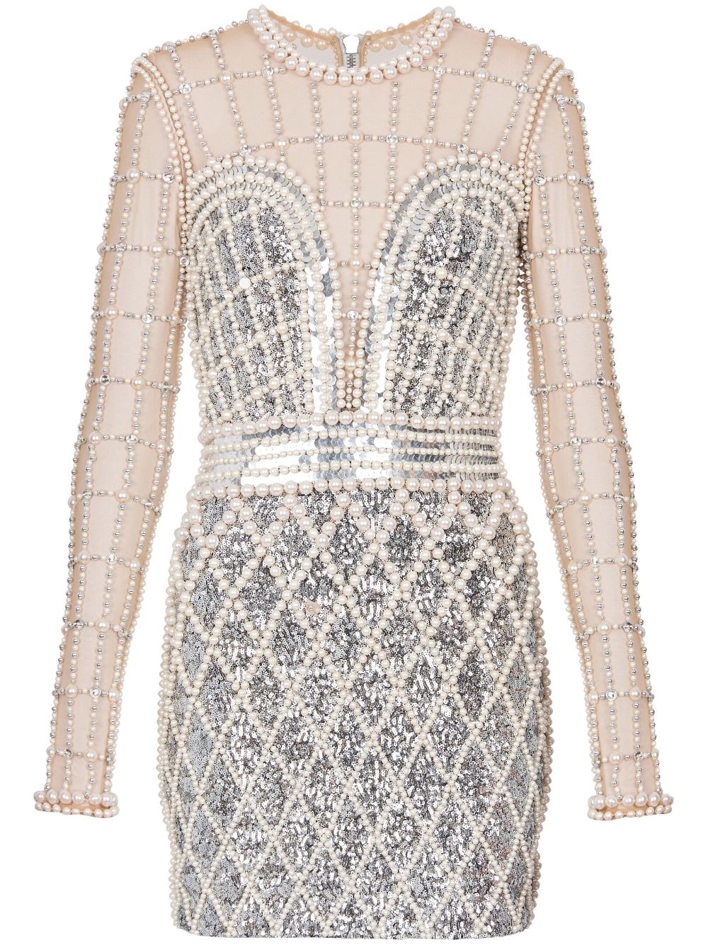 Shop Balmain Embellished Beaded Minidress In Silver