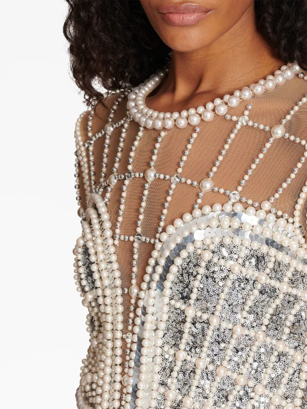 Balmain Embellished Beaded Minidress | Silver | FARFETCH
