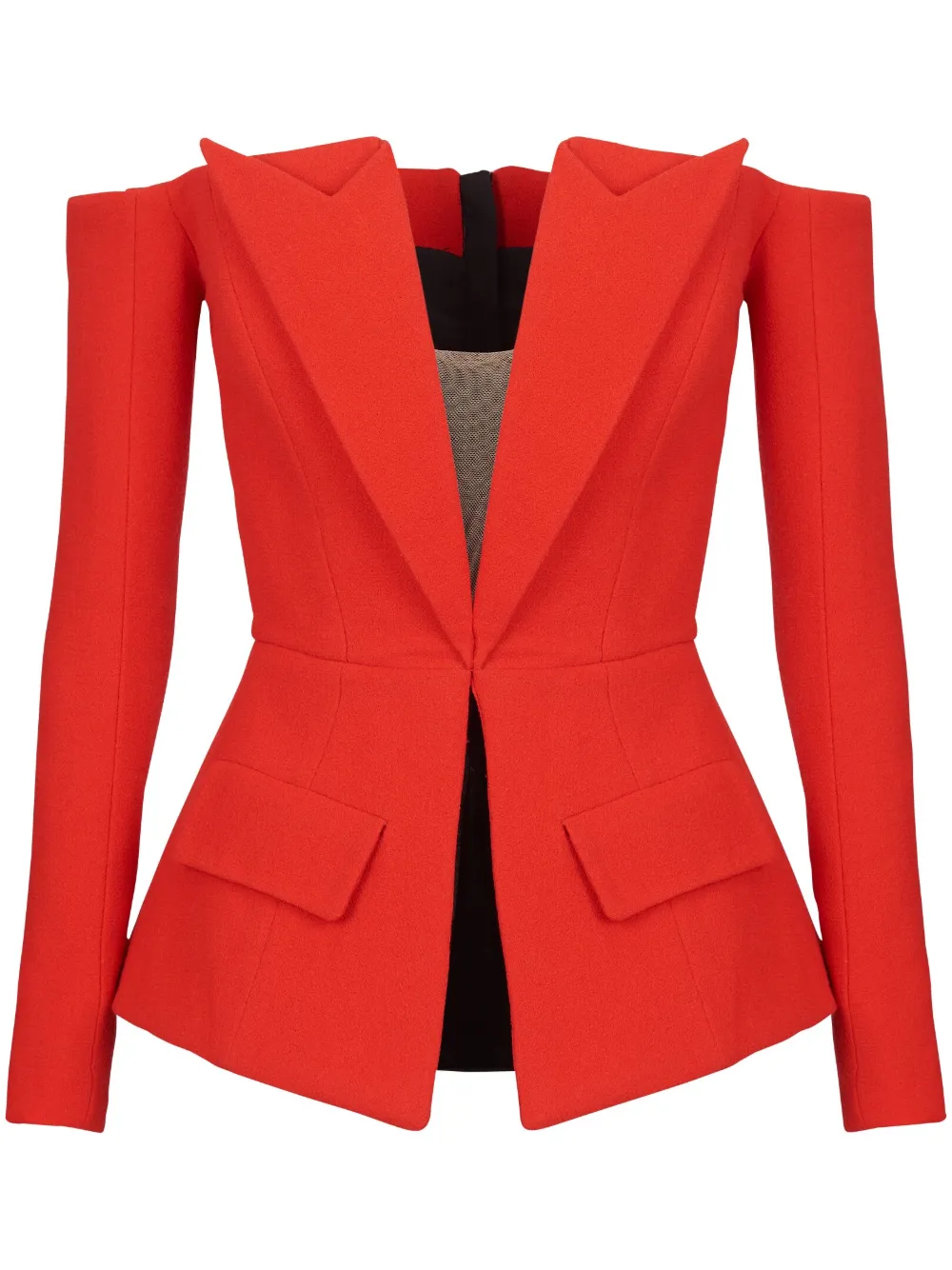 Balmain off-shoulder virgin-wool top - Rosso