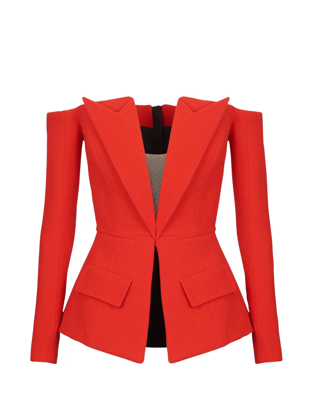 Balmain off-shoulder virgin-wool top - Rosso