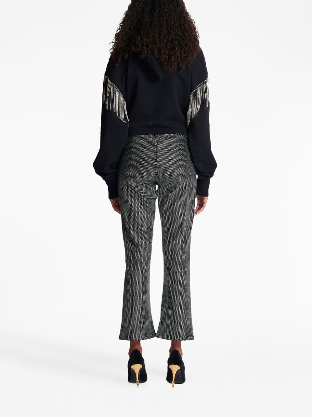 Shop Balmain Rhinestone-embellished Bootcut Jeans In Grey