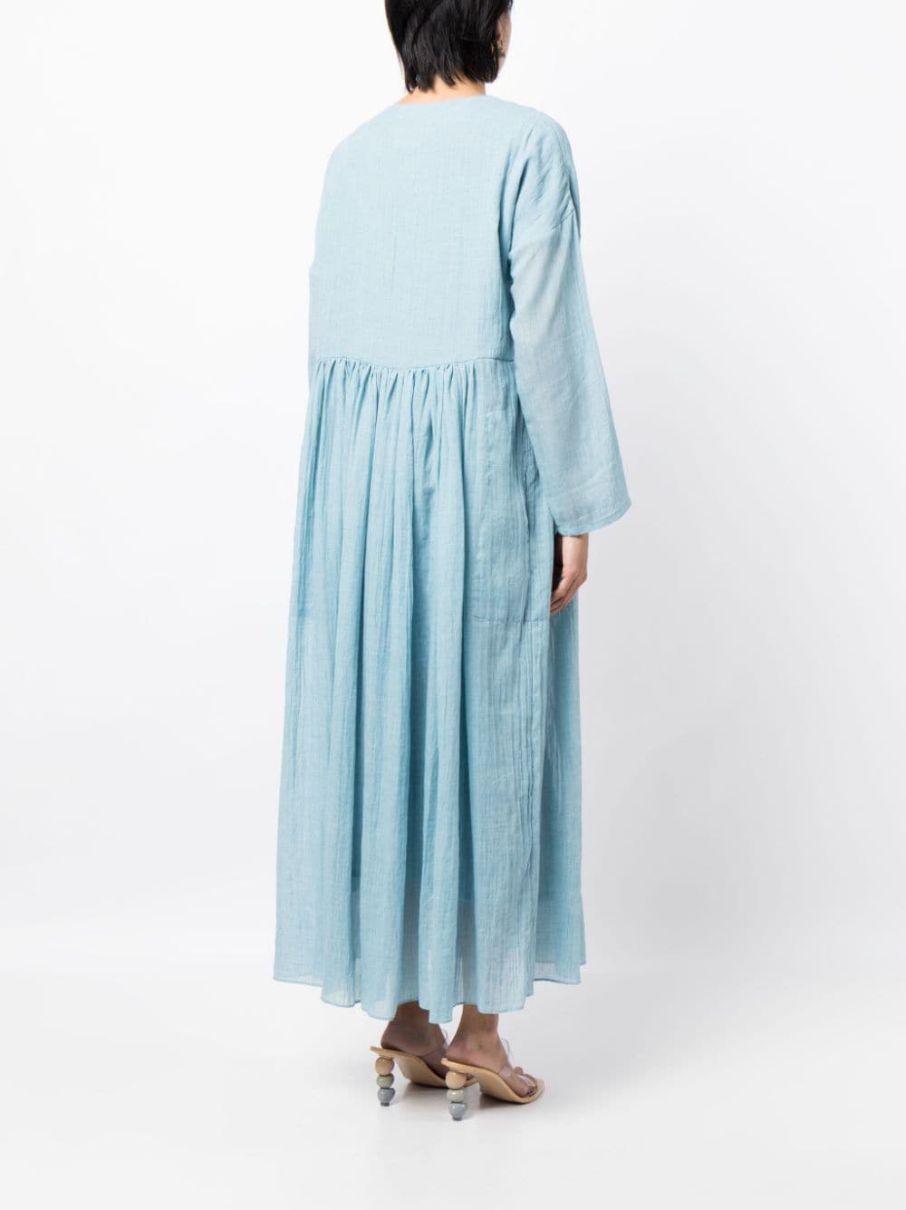 Shop Bambah Embroidered Pleated Kaftan Dress In Blue