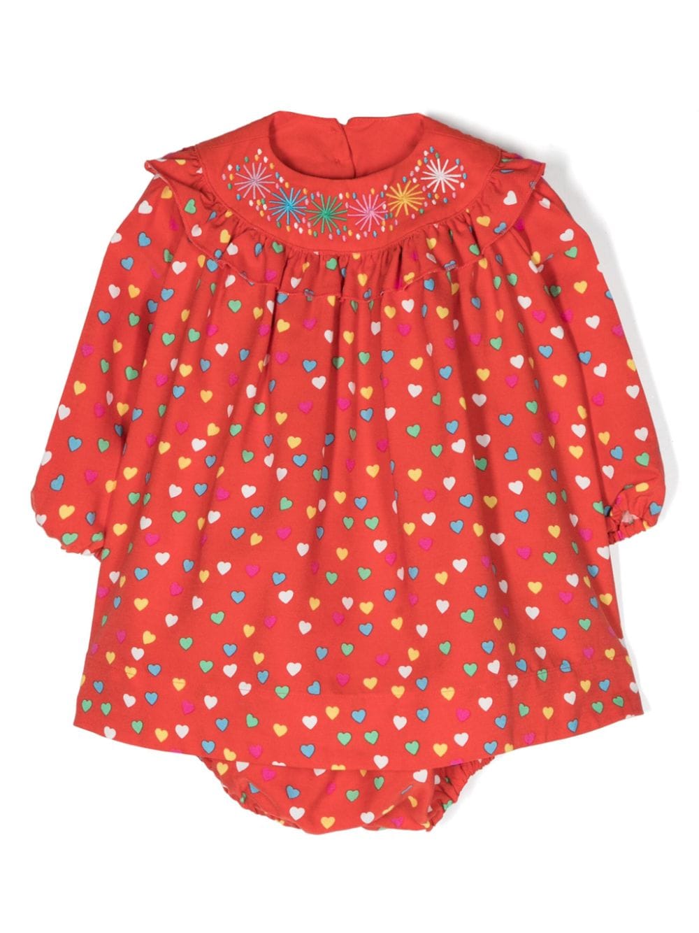 Stella Mccartney Babies' Stella Mc Cartney Kids Heart-print Ruffle-trim Dress In Red