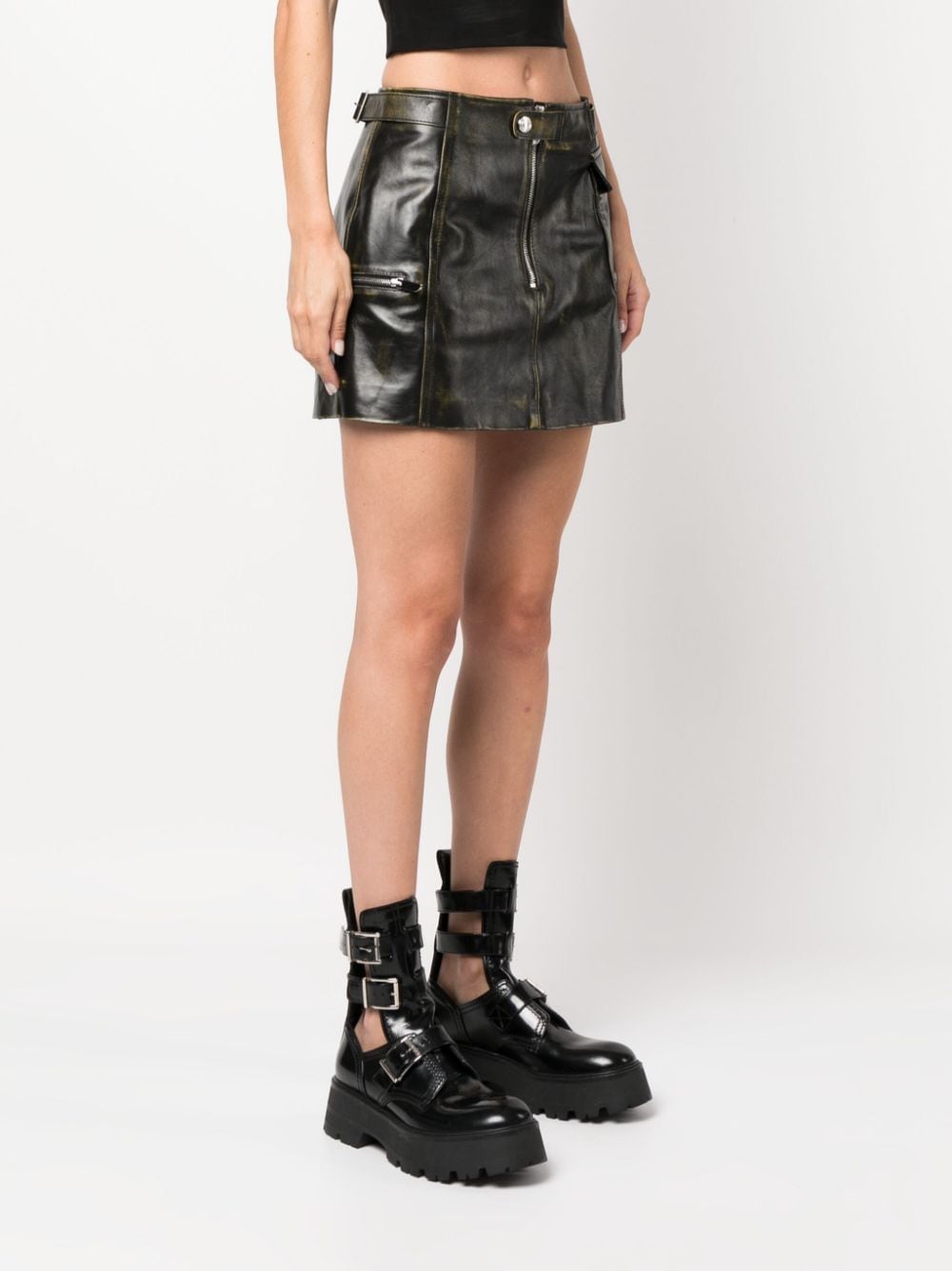 Shop Gcds Biker Leather Cargo Miniskirt In Black