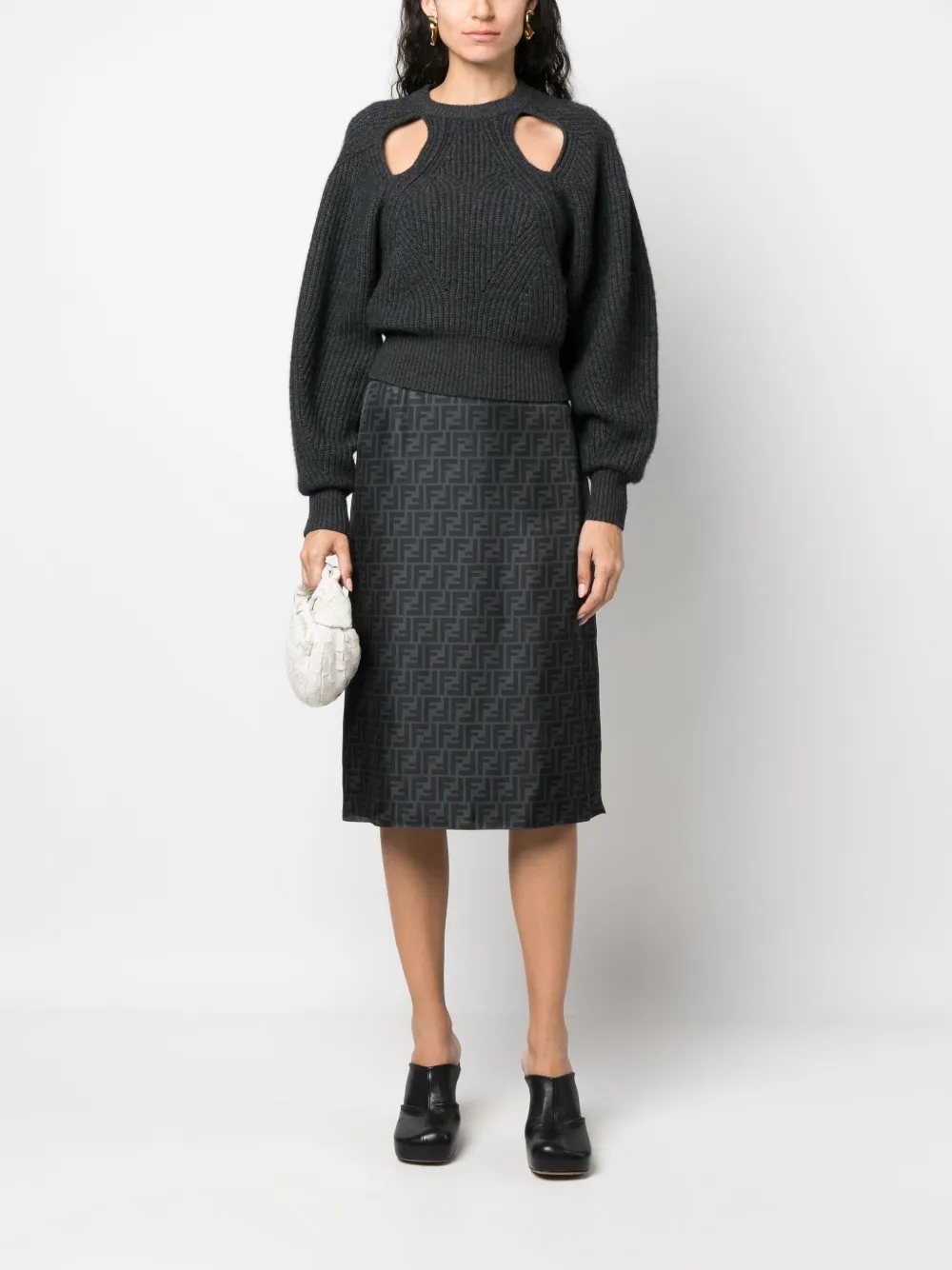 FENDI Midi-rok met bloemenprint - Grijs