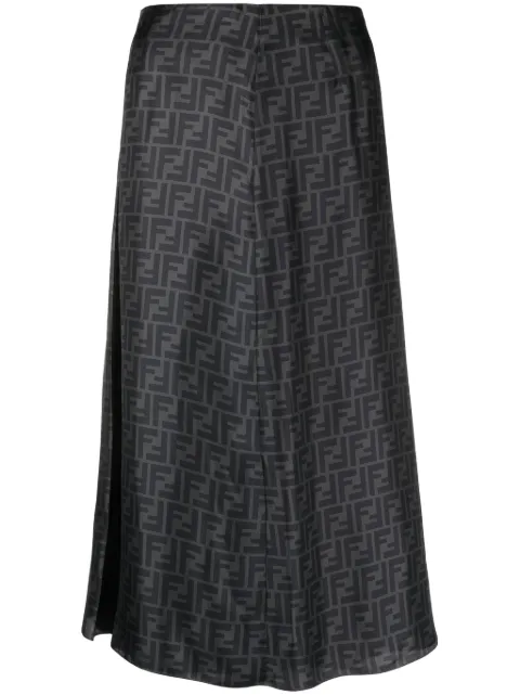 FENDI FF-print silk midi skirt