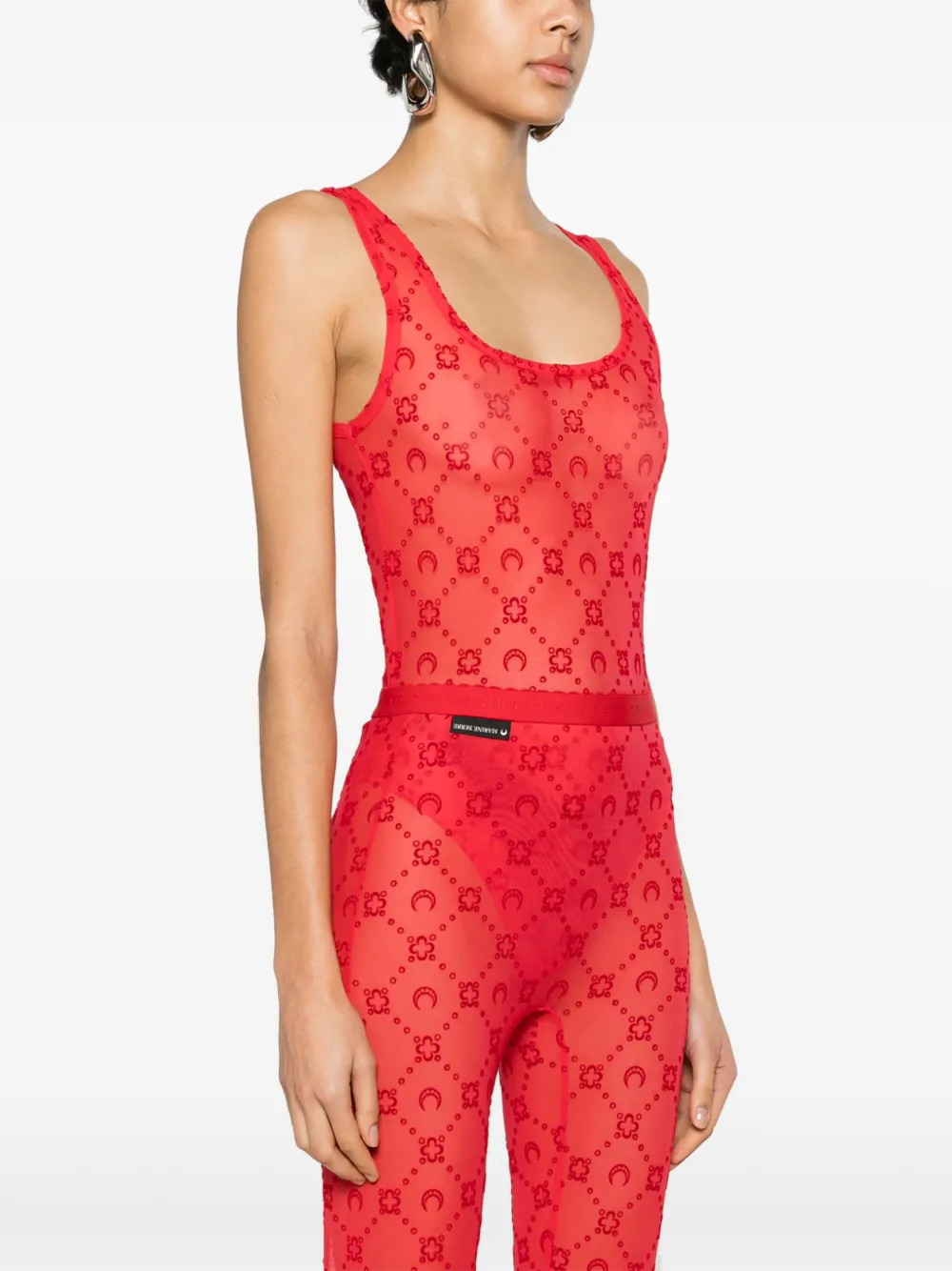 Marine Serre Moonogram flocked tulle bodysuit