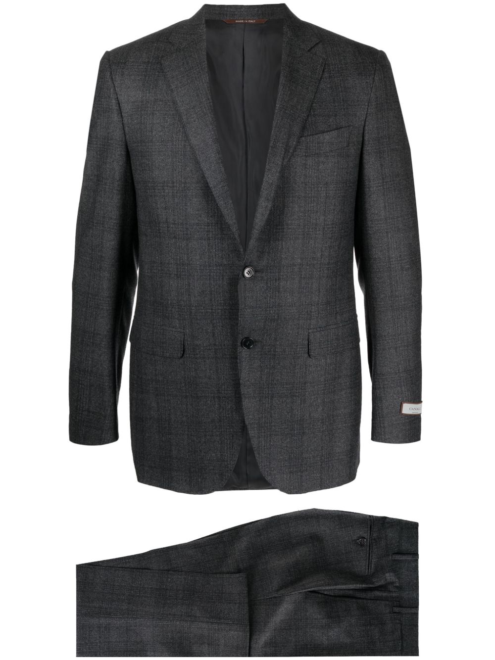 Canali Logo-patch Wool Suit In Grey