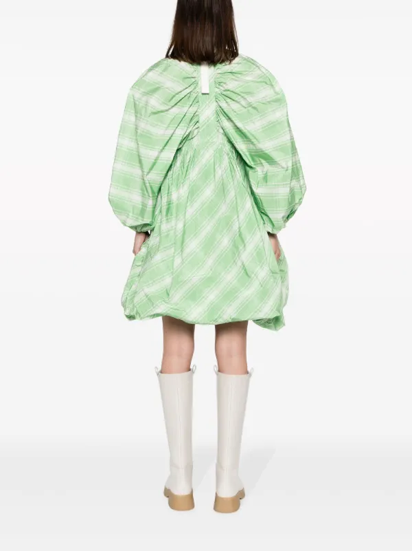 追跡【Jil Sander】チェック柄長袖 ギャザーミニドレスグリーン Jil Sander チェック ミニドレス | グリーン | FARFETCH JP