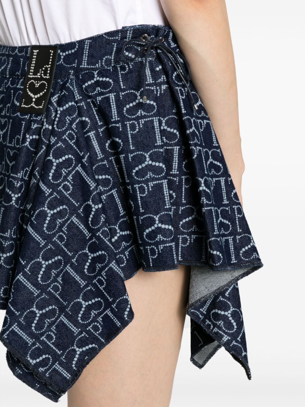 Shop Ludovic De Saint Sernin Monogram-pattern Asymmetric Miniskirt In Blue