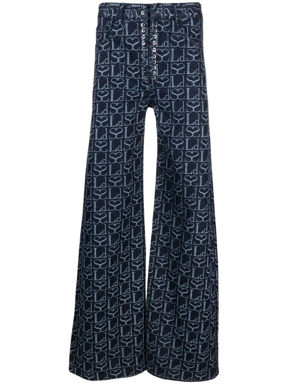 Ludovic de Saint Sernin monogram-print lace-up jeans - Blu