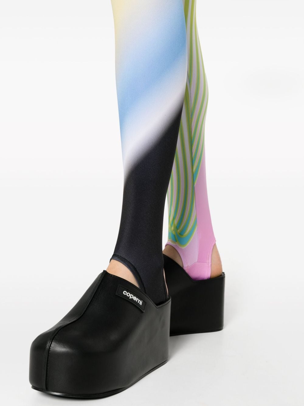 Shop Chopova Lowena Abstract-print Stirrup-cuffs Leggings In Blue