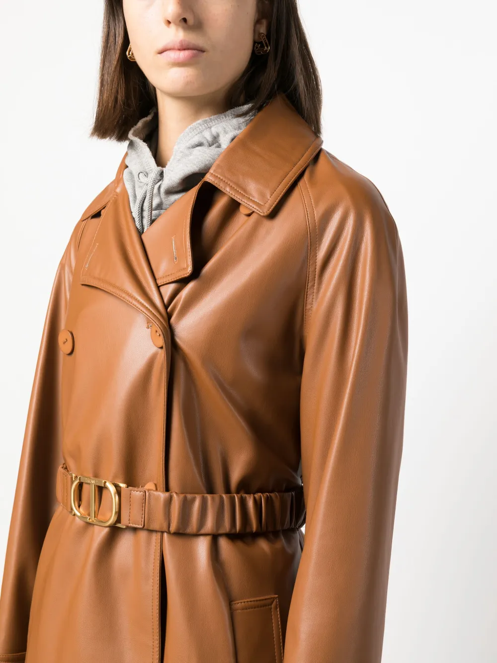 Twinset Belted Double-breasted Coat In Braun