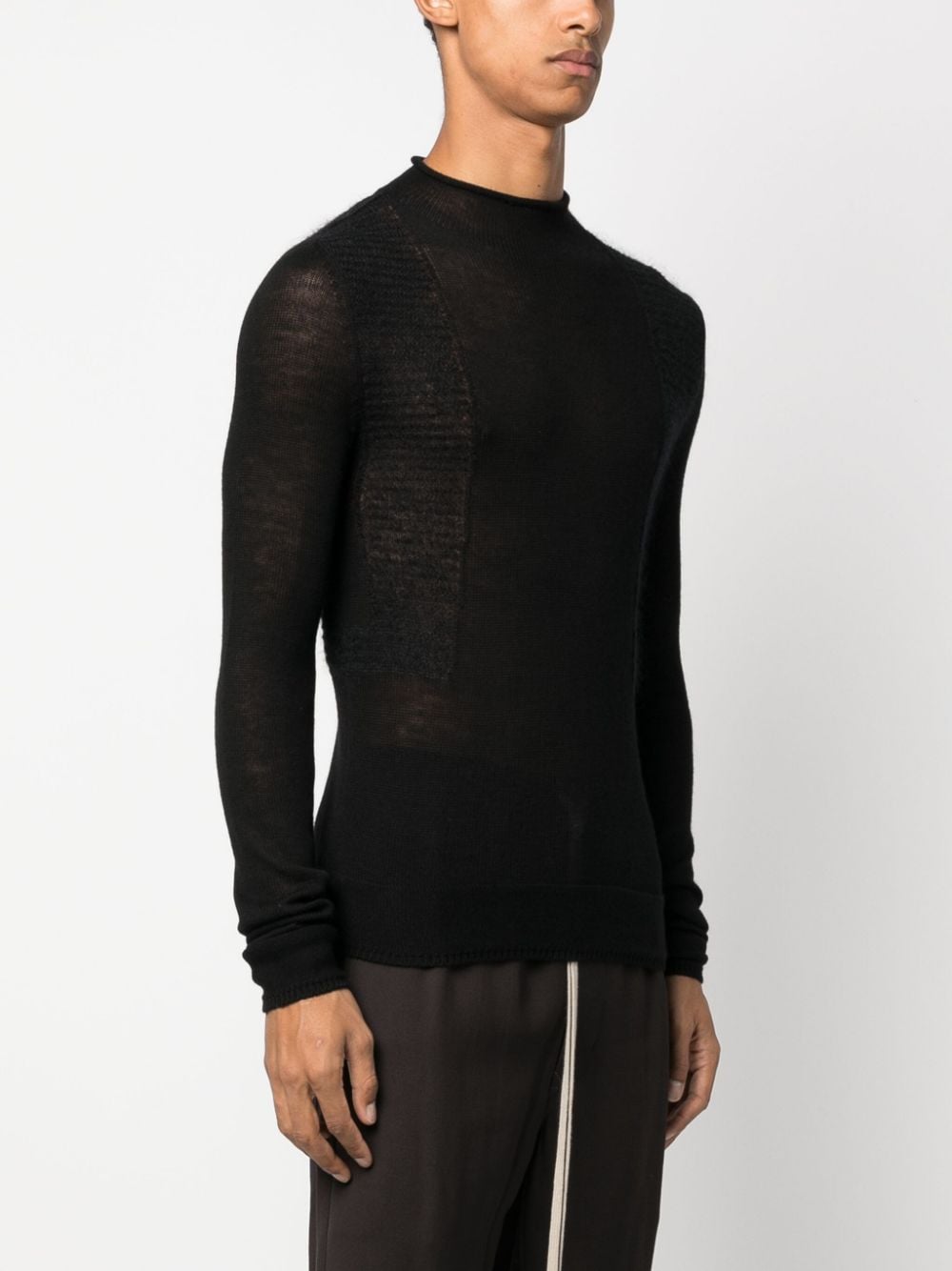 Shop Rick Owens Fine-knit Panelled Wool Jumper In Black