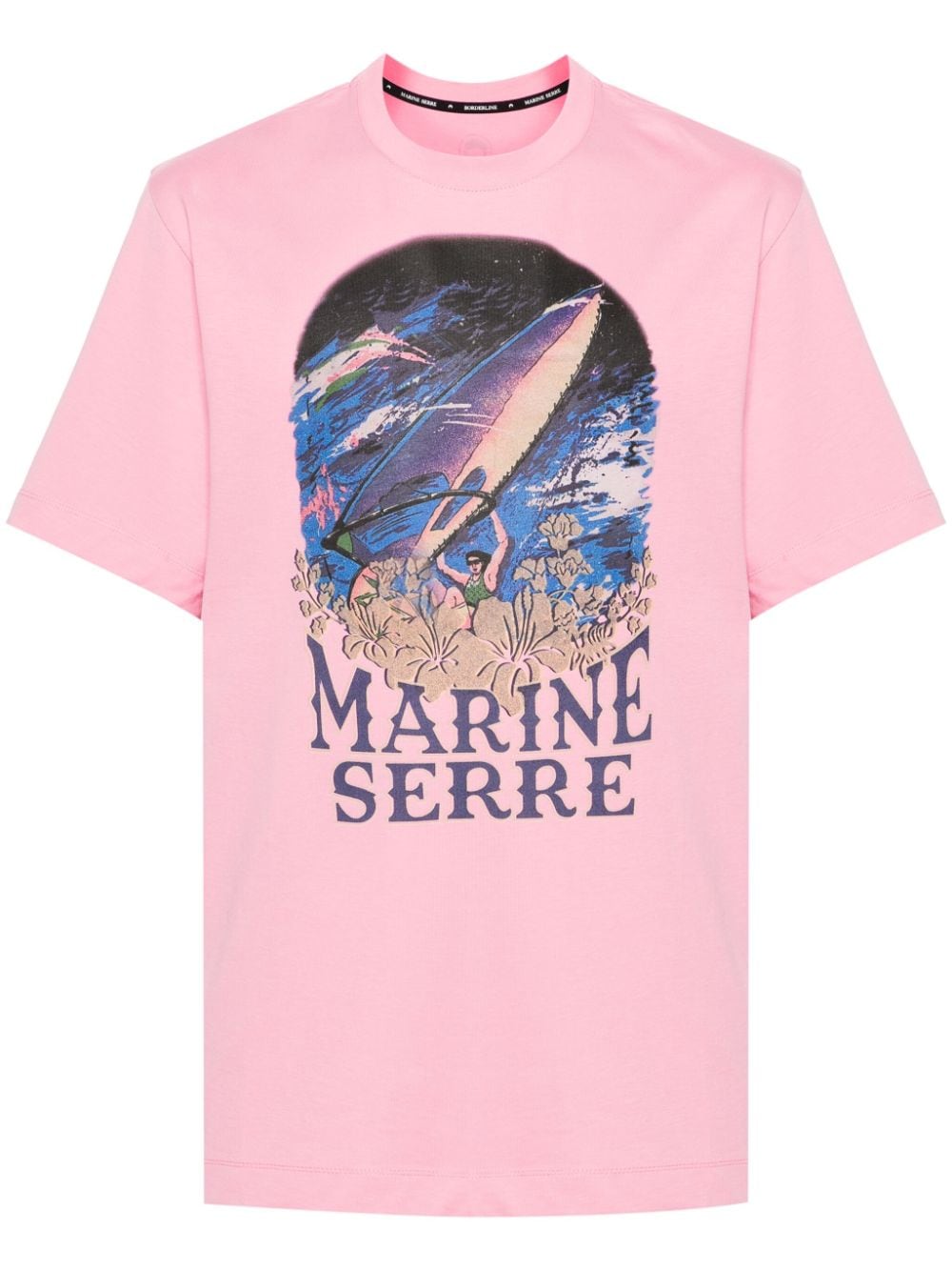 Shop Marine Serre Illustration-print Organic Cotton T-shirt In Pink