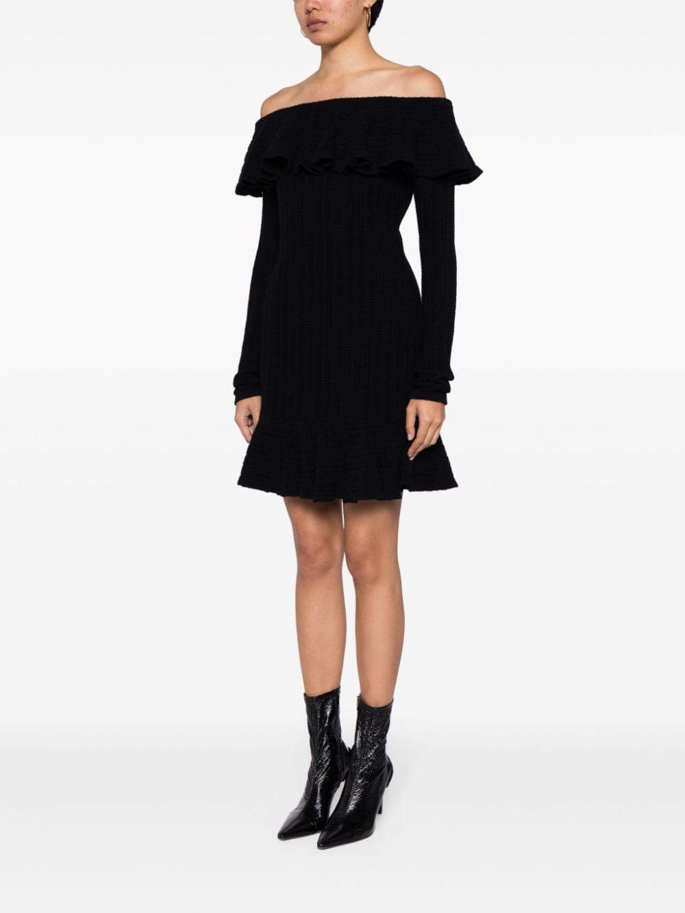 Shop Blumarine Square-neck Wool Minidress In Black