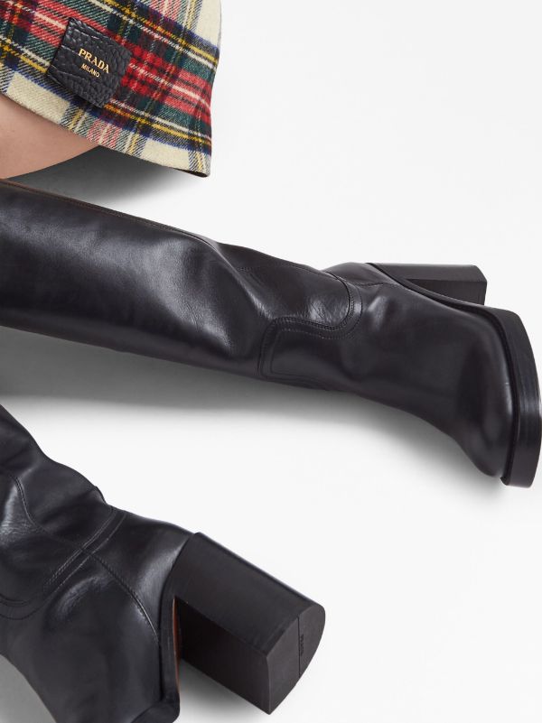 Louis Vuitton Women Black Boots 100% Leather Pattern Knee High