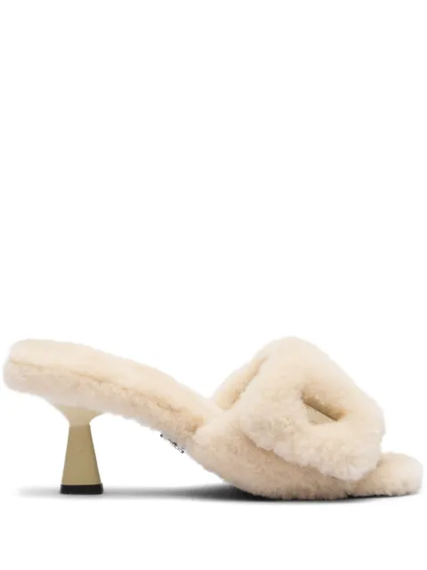 Prada 65mm triangle-logo shearling mules